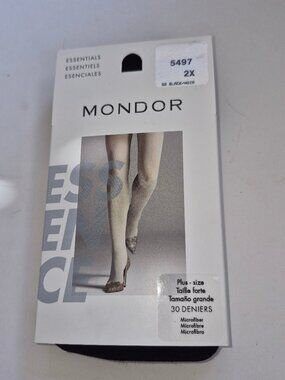 Mondor black tights stocking women 2X Esentials plus size 30 deniers 5497 NWT
